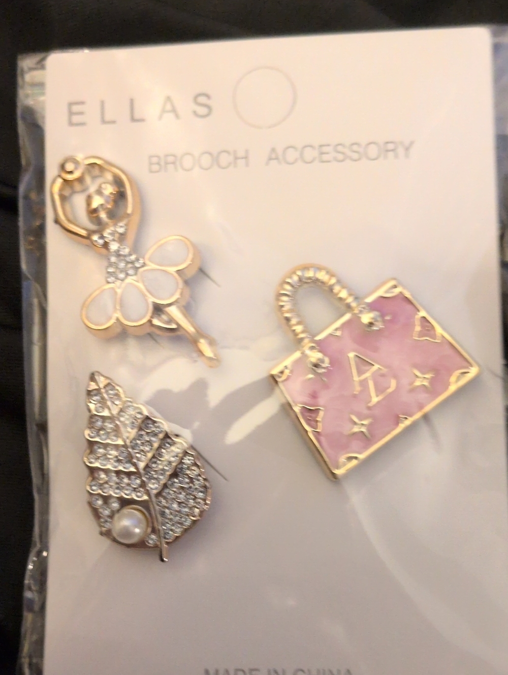 Ella Pink Enamel Handbag & Gold-Tone Charm Brooch Set
